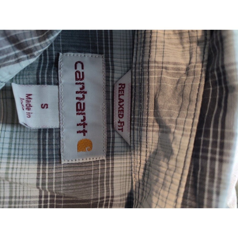 Carhartt Mens Plaid Short Sleeve Button Down Shirt RelaxedFit Blue Grey S 104174 - Picture 4 of 6